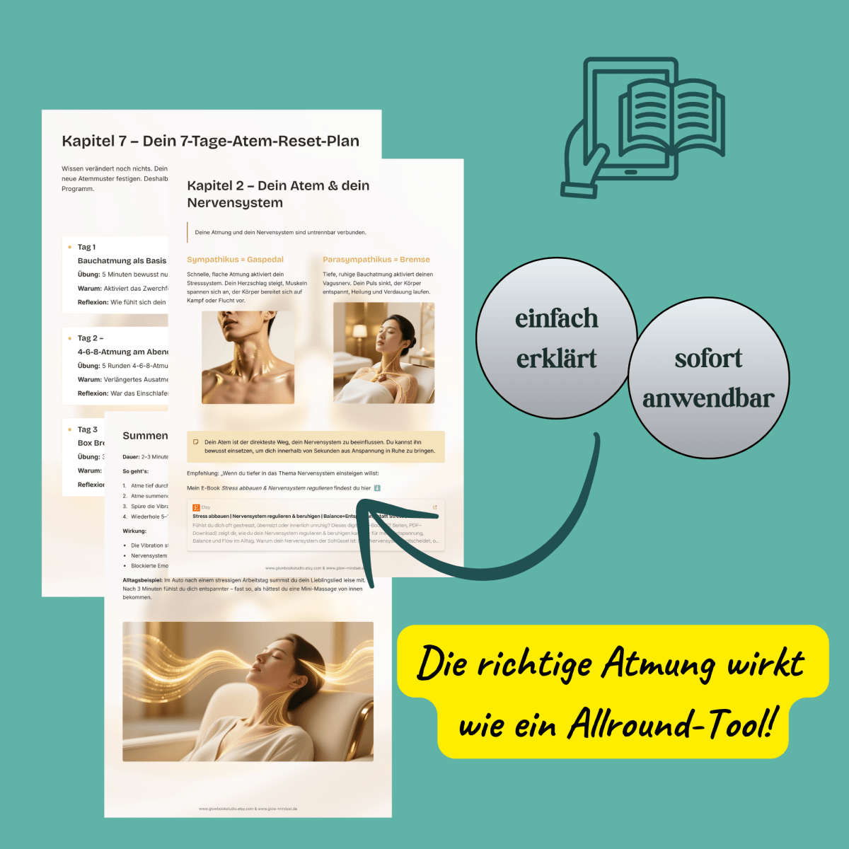 Richtig atmen lernen | Stressabau, Ausdauer, starkes Nervensystem, Gesundheit, Energie | E - Book - Glow - Mindset