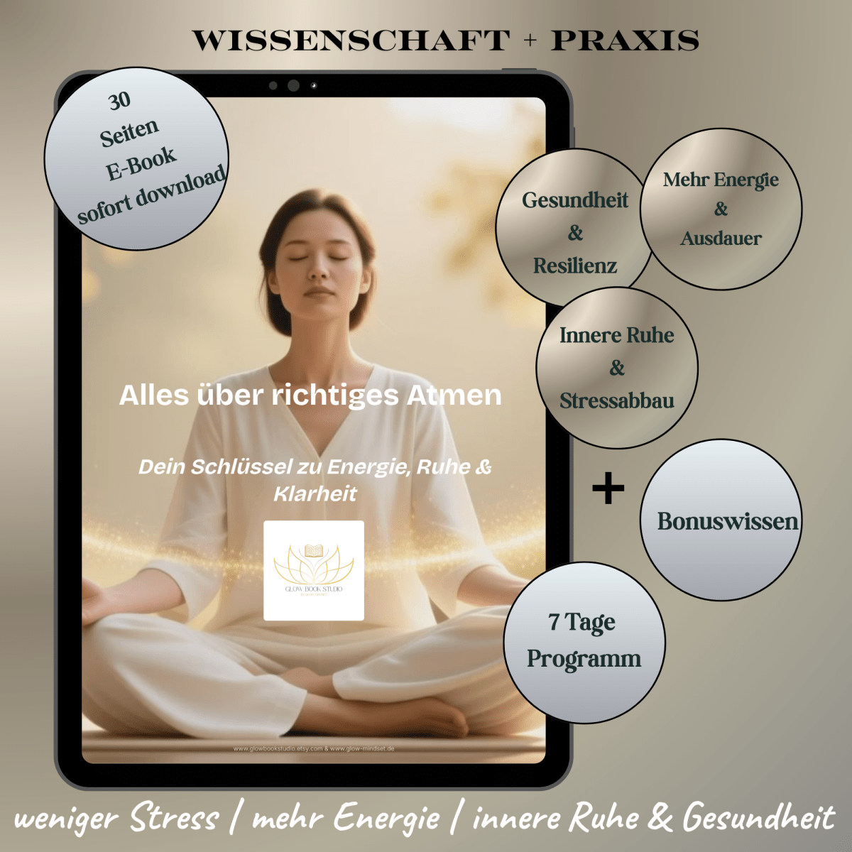 Richtig atmen lernen | Stressabau, Ausdauer, starkes Nervensystem, Gesundheit, Energie | E - Book - Glow - Mindset